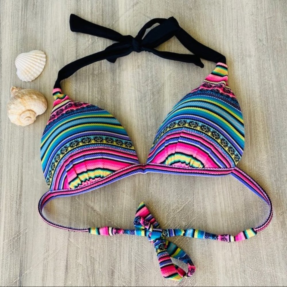 Tropical Colorful Striped Bikini Top
